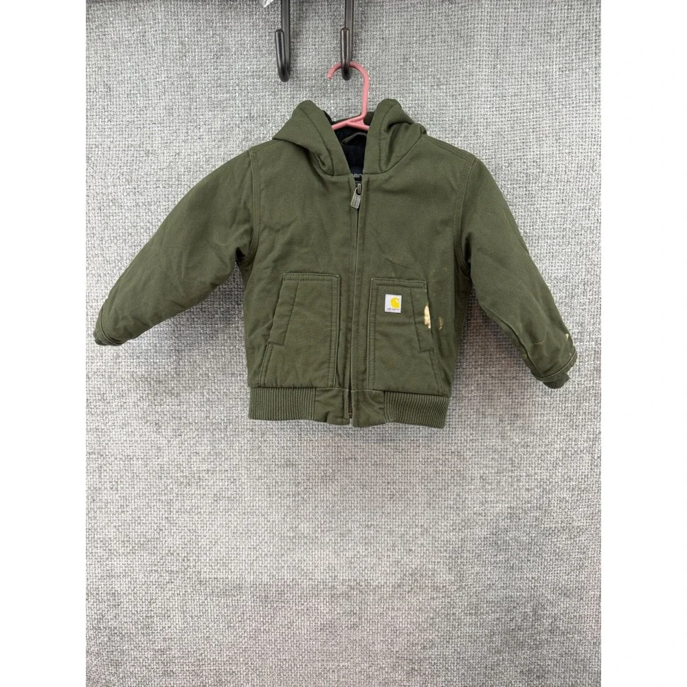 Carhartt‎ Hooded Canvas Jacket Kids 12M Olive Green Quilted Lining